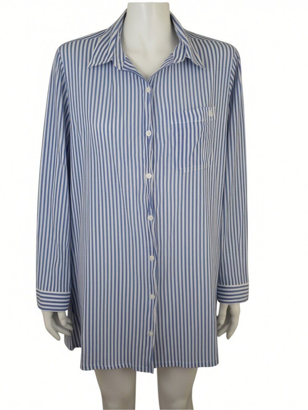 Ralph Lauren LRL Blue White Striped Camp Shirt Swim Coverup Womens L